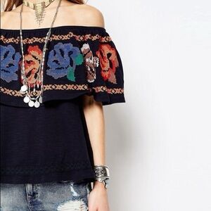 Free People Embroidered Off the Shoulder Top